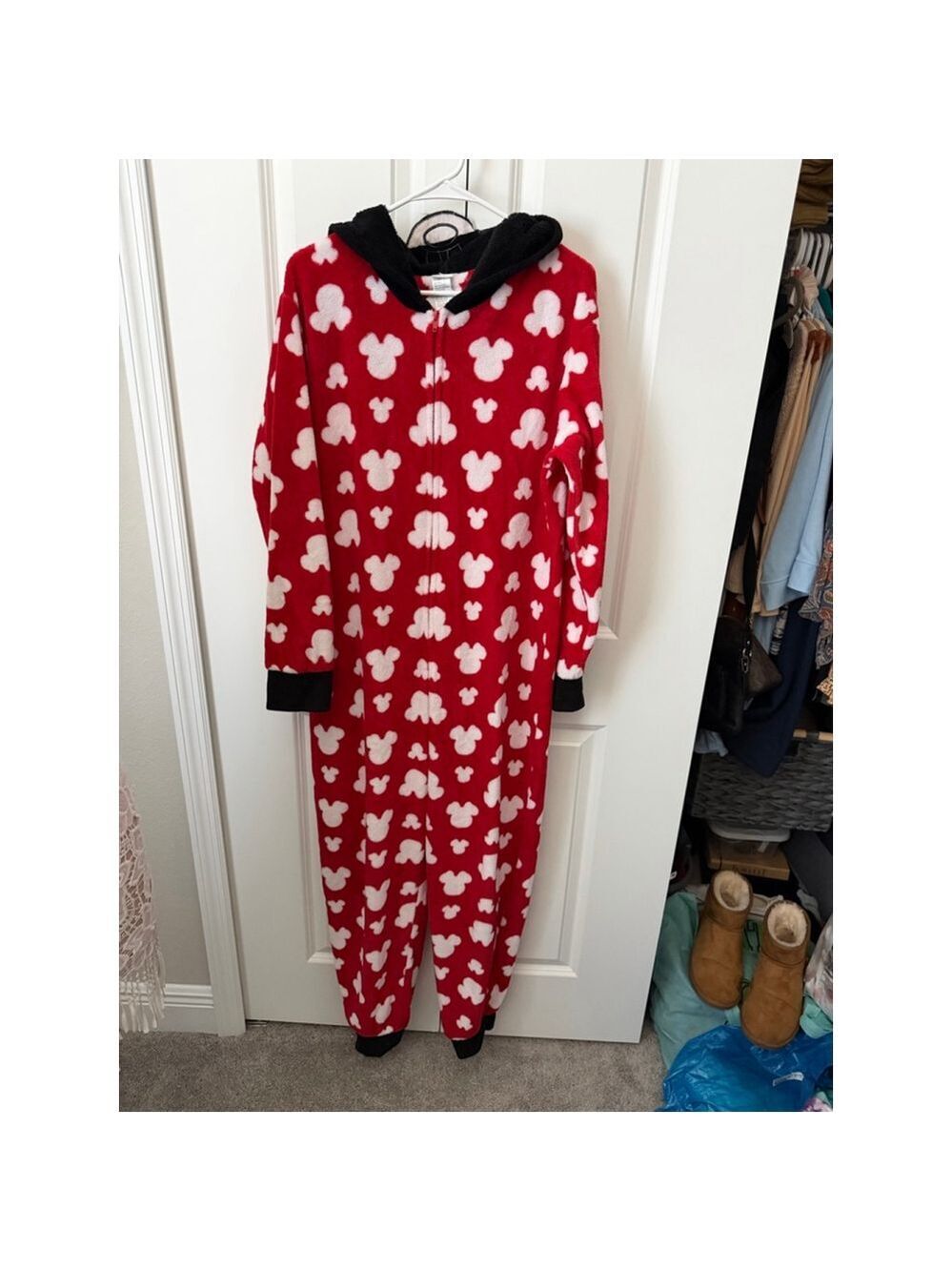 Disney Minnie Mouse Pajama Onesie L Red Black